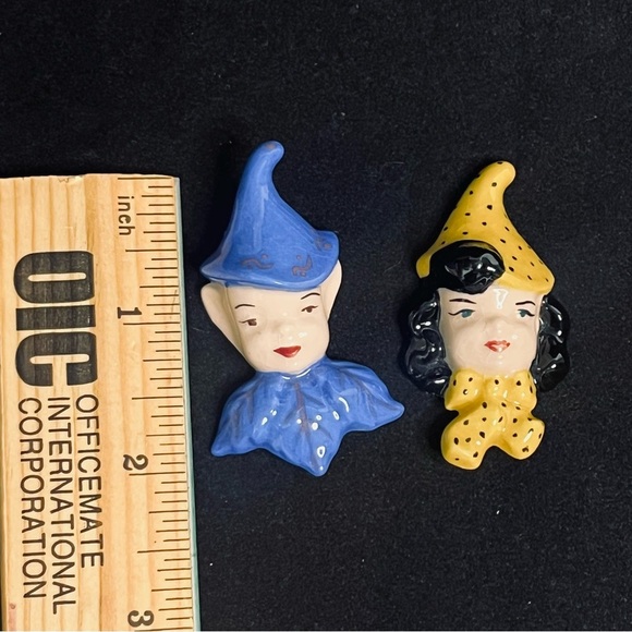 holland mold. pixie pins mid century brooch as is. crafts trinkets yellow blue - Picture 2 of 5